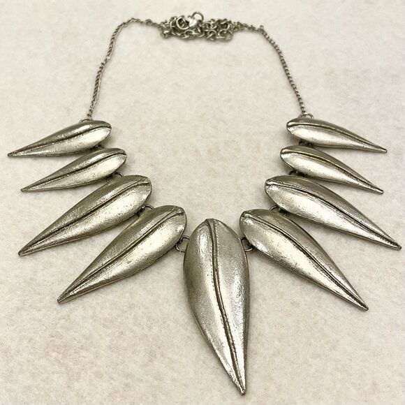 No Brand Jewelry - Art Deco Silvertone 3D Dangle Spiked Bib Statement Necklace
